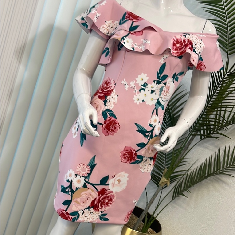 Guess Strapless Dress in Pink with Floral Design